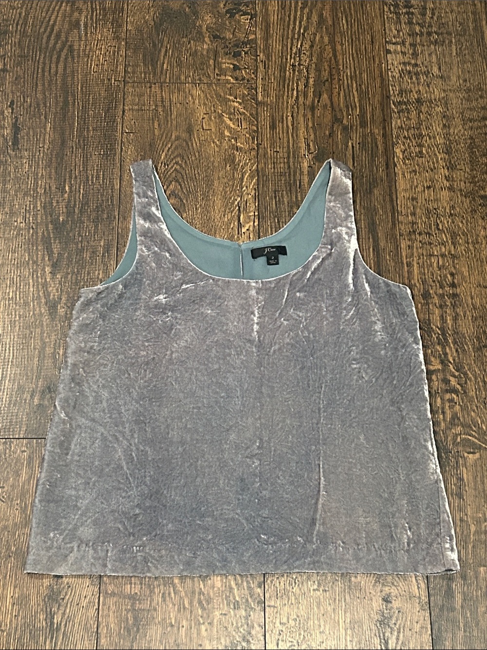 J. Crew Silver Crushed Velvet Scoop Neck Boxy Tank